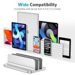 OMOTON [Updated Dock Version Vertical Laptop Stand, Double Desktop Stand Holder with Adjustable Dock (Up to 17.3 inch), Fits All MacBook/Surface/Samsung/HP/Dell/Chrome Book (Silver)