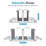 OMOTON [Updated Dock Version Vertical Laptop Stand, Double Desktop Stand Holder with Adjustable Dock (Up to 17.3 inch), Fits All MacBook/Surface/Samsung/HP/Dell/Chrome Book (Silver)