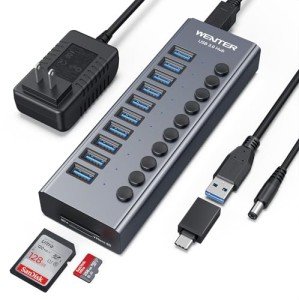 10-Port USB 3.0 Powered Hub with Switches