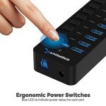 SABRENT 10-Port USB 3.0 Hub with Power Switches