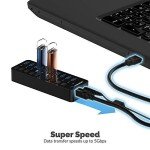 SABRENT 10-Port USB 3.0 Hub with Power Switches