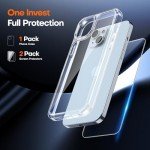 TAURI for iPhone 15 Case, [3 in 1] 1X Clear Case [Not-Yellowing] with 2X Screen Protector, [15 FT Military Grade Drop Protection] Shockproof Slim Phone Case for iPhone 15
