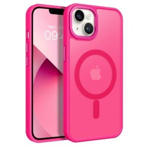 BENTOBEN Magnetic for iPhone 13 Case & iPhone 14 Case [Compatible with Magsafe] Translucent Matte Phone Case iPhone 13/14 Slim Fit Shockproof Women Men Protective Cover for iPhone 13/14 6.1", Hot Pink