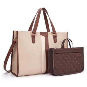 Missnine Women's Leather Laptop Tote Bag 15.6