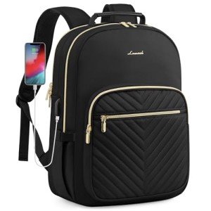 Quilted Laptop Backpack with USB Port for Women