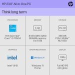 HP 24 inch All-in-One PC, FHD Display, Intel Core i3-1115G4, 8 GB SDRAM, 256 GB SSD, Intel UHD Graphics, Windows 11 Home, 24-df1000 (2024)