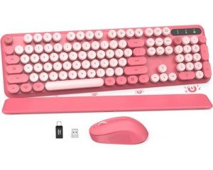 Retro Wireless Keyboard and Mouse Combo - Pink