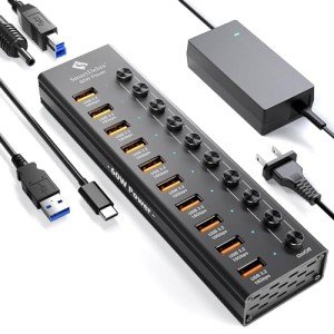 10-Port USB 3.2 Hub with LED Switches