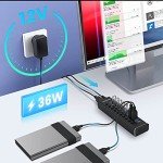 Rosonway 10-Port USB 3.0 Powered Hub with Switches