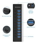 Rosonway 10-Port USB 3.0 Powered Hub with Switches