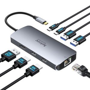 USB C Docking Station Dual Monitor, Selore Docking Station 3 Monitors Triple 4K Display with 2 HDMI, DisplayPort, 1 Gbps Ethernet, 100W PD Charging, USB 3.0 Ports Adapter for Dell, HP, Lenovo,etc