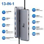 13 in 1 USB C Docking Station - Dual Monitor, Triple Display, 8 USB C/A Ports, Ethernet, Audio - For MacBook, Dell, HP, Lenovo, Surface