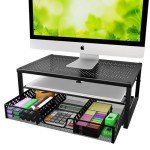 Metal Monitor Stand Riser with Drawer, Black