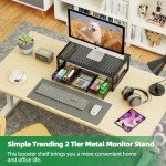 Metal Monitor Stand Riser with Drawer, Black