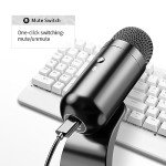 LIANGSTAR USB Computer Microphone, Podcast Mic Desktop with Mute Button for Recording Streaming, Omnidirectional Condenser, Plug&Play Stand with Volume Control for PC, Laptop, Mac, YouTube