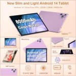 Dghrti Tablet 2024 Android 14 Tablets 10 Inch, 22GB RAM + 128GB ROM, 2 in 1 Tablet with Keyboard, Powerful Octa-Core 2.0Ghz, 8000mAh Battery, FHD IPS Display Tablet PC-Violet