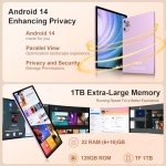 Dghrti Tablet 2024 Android 14 Tablets 10 Inch, 22GB RAM + 128GB ROM, 2 in 1 Tablet with Keyboard, Powerful Octa-Core 2.0Ghz, 8000mAh Battery, FHD IPS Display Tablet PC-Violet