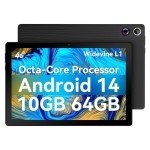 Eksvefot Android 14 Tablet, Octa-Core 10 inch Tablet, 10GB RAM+64GB ROM (Expand to 1TB), Android Tablet with Bluetooth 5.3, WiFi 6, 5MP+8MP Dual Camera, Face ID, 4G Dongle Wireless Internet (Black)