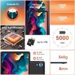 Tablet,10.1" Android Tablet with Octa-core Processor 10GB RAM 128GB ROM HD IPS Touchscreen 8H Battery, Wi-Fi 6, BT 5.0, Dual Camera, Google Tablets 2024