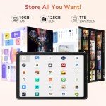 Tablet,10.1" Android Tablet with Octa-core Processor 10GB RAM 128GB ROM HD IPS Touchscreen 8H Battery, Wi-Fi 6, BT 5.0, Dual Camera, Google Tablets 2024