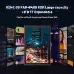 Jeazans Lastest 2024 Android Tablet, 10.1 inch Tablets with 1280 * 800 IPS HD Touchscreen, Octa-Core Processor, 8GB RAM 64GB ROM, 1TB TF Card Expandable, Widevine L1, Face ID, Wi-Fi 6, Fast Charging