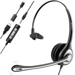 Headset wtih Mic, USB Headset with Microphone for PC, Computer Headset with Noise Canceling Microphone for Laptop, Wired Headset with Mute for Home Office Online Skype Zoom Meetings