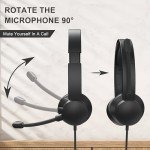 Masajoy USB Headset with Microphone for PC, Wired Headphones with Mic USB Headset with Noise Cancelling Microphone, Computer Headset with Microphone for Home Office Online Class Teams Skype（Black）