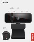 Lenovo Essential Full HD 1080P Webcam, Dual Microphone, No Driver 1.8m USB 2.0, Wide-Angle, Tilt-Control, 360-Degree Rotation, Black
