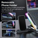 ICE COOREL Gaming Laptop Cooling Pad with 8 Cooling Fans, Laptop Fan Cooler Pad for 15-17.3 Inch, Notebook Cooler Stand with 6 Height Adjustable, RGB Cooling Pad with Two USB Port + Phone Stand
