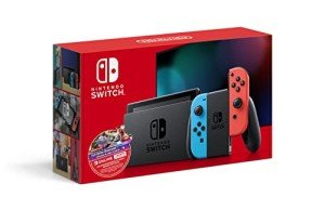 Nintendo Switch with Neon Joy-Cons and Mario Kart 8