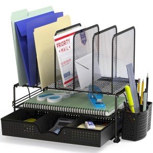 Mesh Desk Organizer with Sliding Drawer and Trays