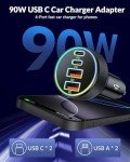 90W 4-Port USB C Car Charger Adapter