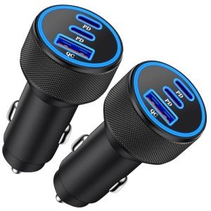 67W Dual USB-C & USB-A Car Charger - 2 Pack