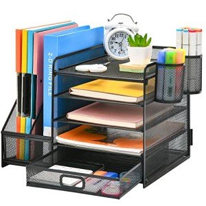 Marbrasse 5-Tier Mesh Desk Organizer with Drawer