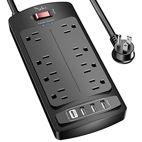 Nuetsa 8-Outlet Flat Plug Surge Protector with USB