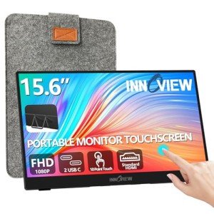 InnoView Portable Monitor Touchscreen 15.6" 1080P 10-Point Touch Screen Monitor Portable with Protective Sleeve Built-in Stand, 1200:1 HDMI USB C Travel Monitor for Laptop, PC, Mac, Phone, Switch
