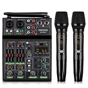 4-Channel Audio Mixer with Dual Wireless Mics