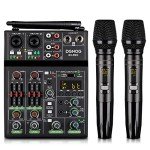 4-Channel Audio Mixer with Dual Wireless Mics