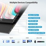 HotYeah Touch Screen Monitor, 15.6'' 1080P 10-Point Portable Monitor Touchscreen, USB-C HDMI HDR IPS Travel Monitor with Smart Cover & Speaker, Second External Monitor for Laptop PC Mac Phone Tablet