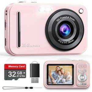 48MP Compact Digital Camera for Kids, Pink