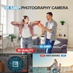 64MP 5K Autofocus Digital Camera with 32GB Card