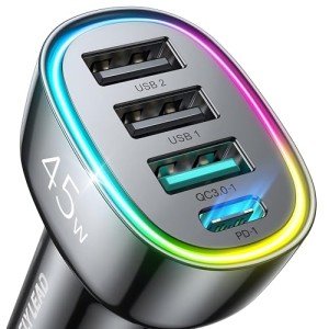 Fast 45W USB-C Car Charger with 4 Ports