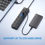 ONFINIO USB Hub 3.0, 7-Port USB Hub Splitter with Individual On/Off Switches and Lights, 3.2ft/1m Long Cable Compatible with MacBook, Laptop, Surface Pro, PS4, PC, Flash Drive, Mobile HDD