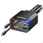 Retractable 69W Car Charger with Fast Charging Cables