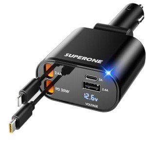SUPERONE 4-in-1 Fast Retractable Car Charger