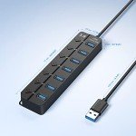 ONFINIO USB Hub 3.0, 7-Port USB Hub Splitter with Individual On/Off Switches and Lights, 3.2ft/1m Long Cable Compatible with MacBook, Laptop, Surface Pro, PS4, PC, Flash Drive, Mobile HDD