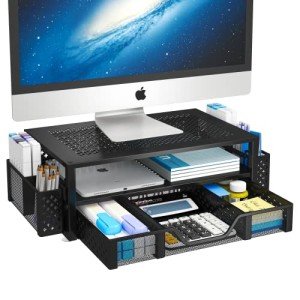 Stylish 2-Tier Metal Desk Monitor Stand - Black