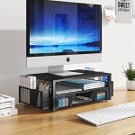 Stylish 2-Tier Metal Desk Monitor Stand - Black