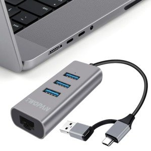 3-Port USB C Hub with Ethernet Adapter