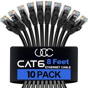 High-Speed 8ft Cat 6 Ethernet Cable - 10 Pack